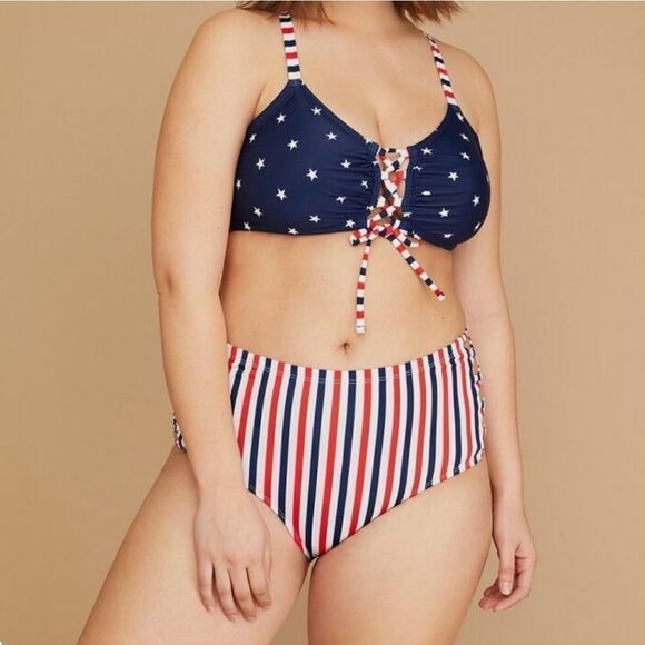 Swim by Cacique Red, White & Blue SwimSuit, Plus 26 Bottoms - Picture 1 of 11